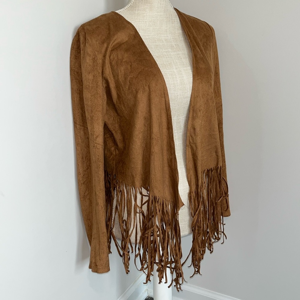 Fringe faux suede blazer